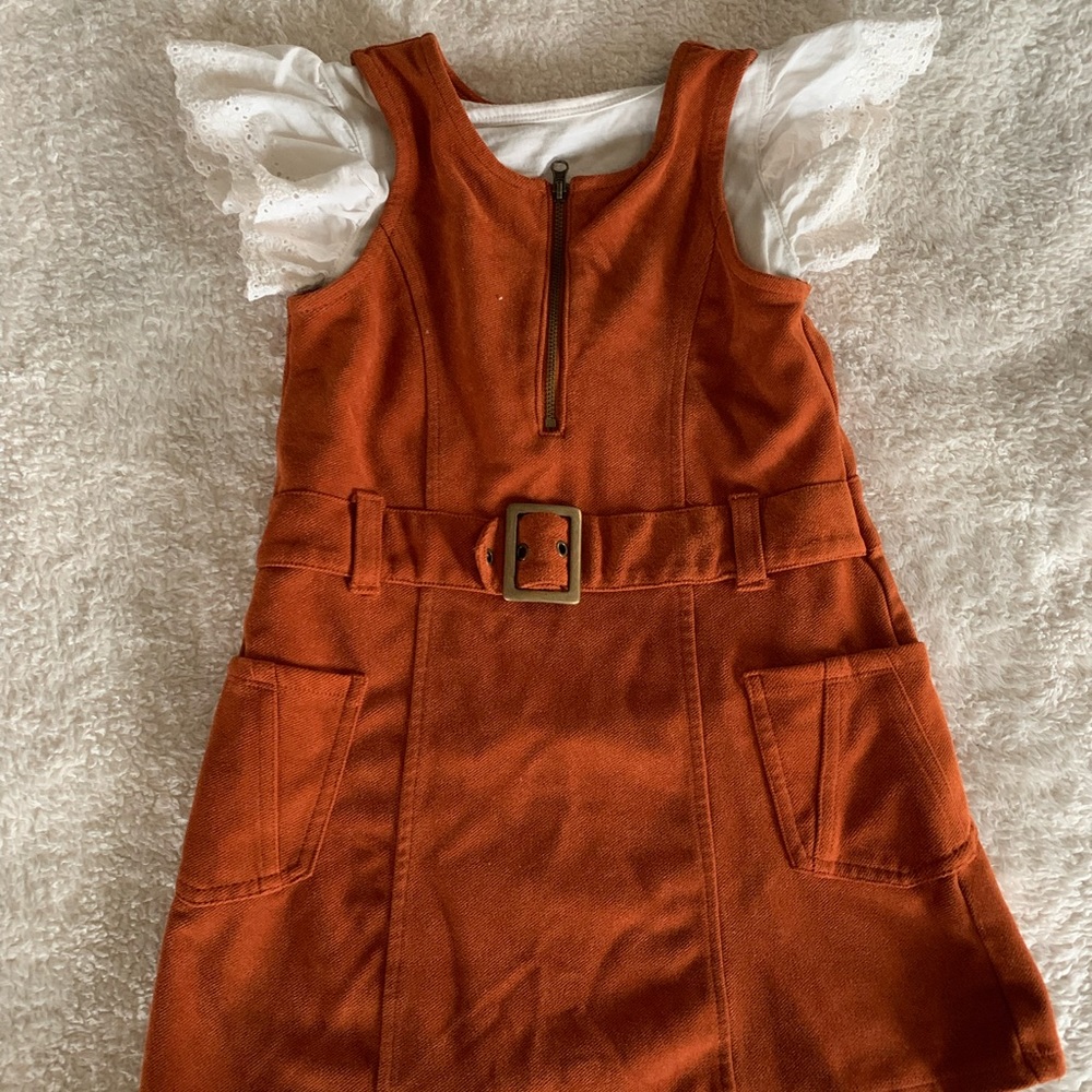 Jumper burnt orange with cream eyelet sleeve shirt